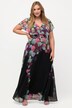 Maxikjole, chiffon, blomster, V-hals, korte ermer