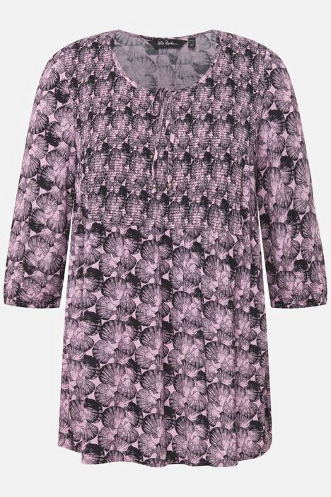 Smockbluse, muslinger, A-linje, rund hals, halværmer