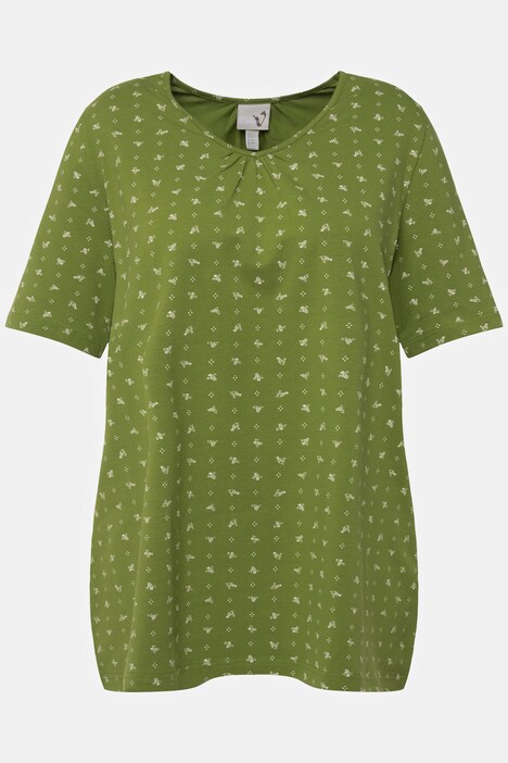 T-shirt inspiré des tenues traditionnelles tyroliennes. Pli fantaisie. Col V et manches courtes.