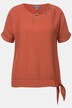 Bluse, pynteknuder, oversized, rund hals, halværmer