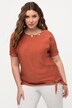 Bluse, pynteknuder, oversized, rund hals, halværmer