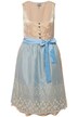 Dirndl, zlatý brokát, výšivka, hranatý výstřih, bez rukávů