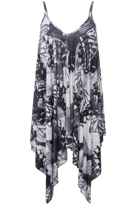 Dlouhý top, oversize, cípový střih, motýli, výstřih do V