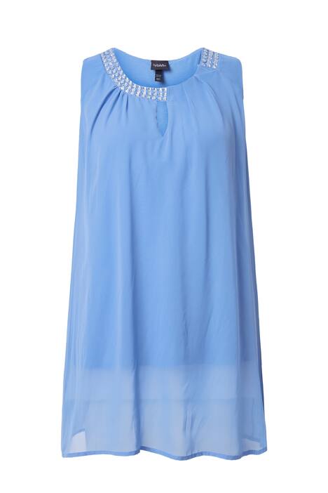 Dlouhá tunika, ozdobné kamínky, A střih, kulatý výstřih, bez rukávů