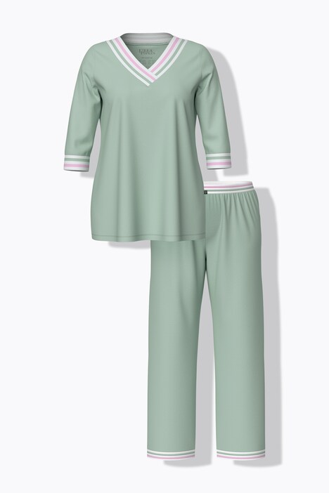 Pyjama, streepdetails, v-hals, 3/4-mouwen