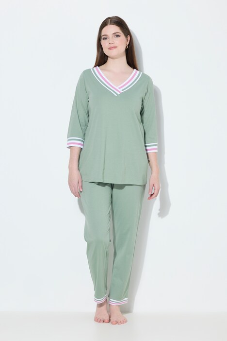 Pyjama, streepdetails, v-hals, 3/4-mouwen