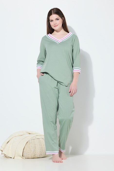 Pyjama, streepdetails, v-hals, 3/4-mouwen