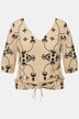 blouse, straight shape, stiksels, rimpelbandje onder de V-hals, lange mouwen
