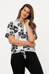 Bluse, grafisk trykk, faldknuter, skjortekrage, korte ermer