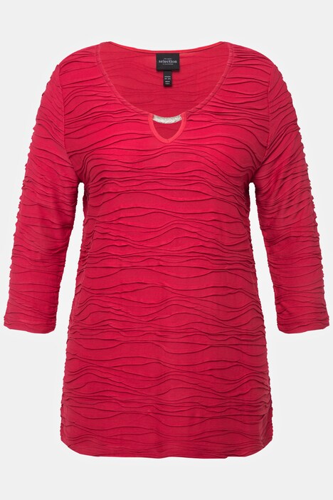 Wave Textured 3/4 Sleeve Notch Neck Tee