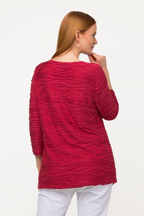 Wave Textured 3/4 Sleeve Notch Neck Tee