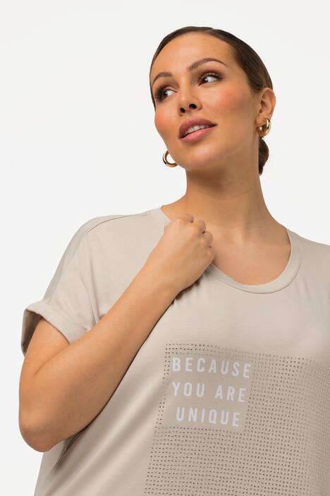 T-shirt dal taglio oversize con scritta stampata, scollo a girocollo e mezze maniche