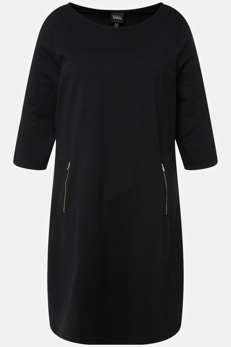 Robe midi en molleton à encolure bateau, manches 3/4 et fermeture éclair