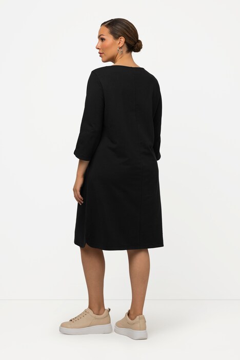 Robe midi en molleton à encolure bateau, manches 3/4 et fermeture éclair