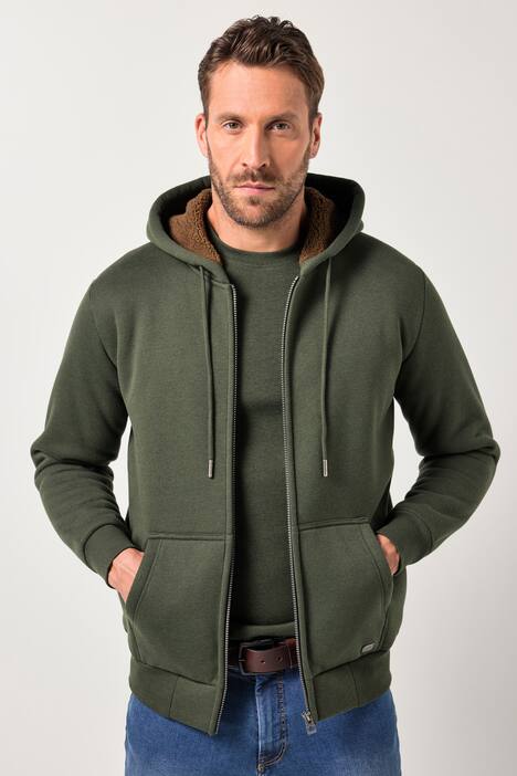 Veste à capuche JP 1880, collection Outdoor, fermeture zippée, modèle en molleton avec doublure en polaire bouclée - jusqu'au 8 XL