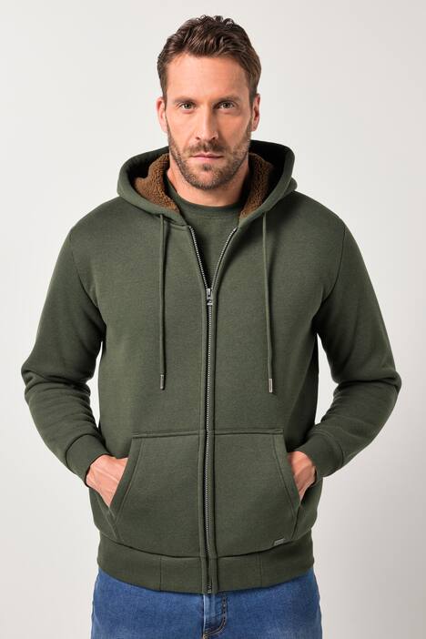 Veste à capuche JP 1880, collection Outdoor, fermeture zippée, modèle en molleton avec doublure en polaire bouclée - jusqu'au 8 XL