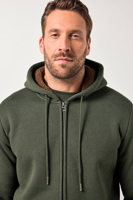 Veste à capuche JP 1880, collection Outdoor, fermeture zippée, modèle en molleton avec doublure en polaire bouclée - jusqu'au 8 XL