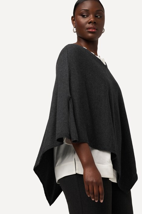 Poncho di maglia in misto lana con scollo a V e orlo a punte