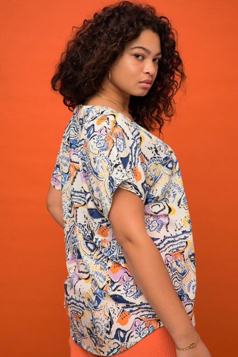 Blusenshirt, oversized, Fantasy Print, V-Ausschnitt