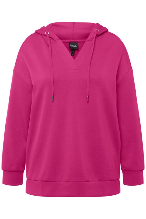 Mikina s kapucí, oversize, výstřih do V, dlouhé rukávy
