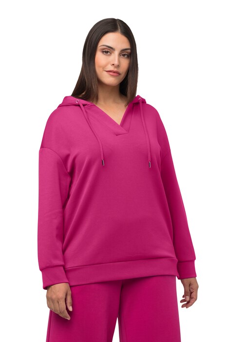 Mikina s kapucí, oversize, výstřih do V, dlouhé rukávy