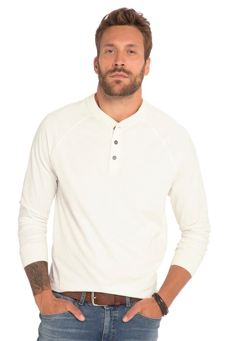 Henley, OEKO-TEX, dlouhé rukávy, žíhaný žerzej, kulatý výstřih, knoflíková léga, do 8XL