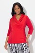 Blouse collection Classic. Encolure V et manches 3/4. Col en taffetas