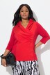 Blouse collection Classic. Encolure V et manches 3/4. Col en taffetas