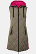 Omkeerbare bodywarmer, lang model, doorgestikt, capuchon, tweerichtingsrits