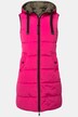 Omkeerbare bodywarmer, lang model, doorgestikt, capuchon, tweerichtingsrits