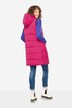 Omkeerbare bodywarmer, lang model, doorgestikt, capuchon, tweerichtingsrits