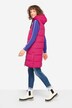 Omkeerbare bodywarmer, lang model, doorgestikt, capuchon, tweerichtingsrits