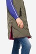 Omkeerbare bodywarmer, lang model, doorgestikt, capuchon, tweerichtingsrits