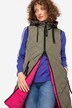 Omkeerbare bodywarmer, lang model, doorgestikt, capuchon, tweerichtingsrits