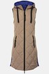 Omkeerbare bodywarmer, lang model, doorgestikt, capuchon, tweerichtingsrits