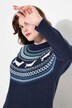 Robe en maille, motif norvégien avec chiens. Coupe oversize, col rond et manches longues.