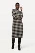 Strikkekjole, houndstooth, ståkrage, lange ermer, midikjole