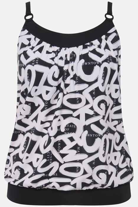 Tankini, bogstaver, softcups, rund hals, gummisøm