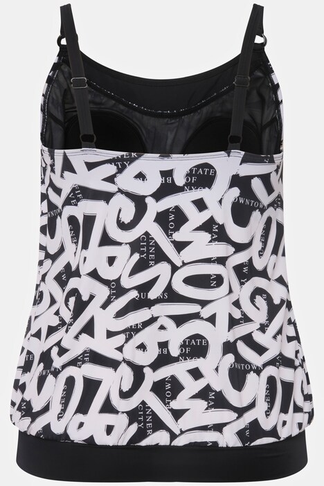 Tankini, bogstaver, softcups, rund hals, gummisøm