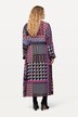 Midi-jurk, patchprint, wikkel-look, V-hals, lange mouw
