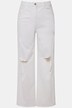 Jeans, wide legs, destroyed, hoge taille, 5-pocket, elastische tailleband