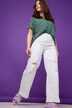 Jeans, wide legs, destroyed, hoge taille, 5-pocket, elastische tailleband