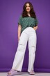 Jeans, wide legs, destroyed, hoge taille, 5-pocket, elastische tailleband