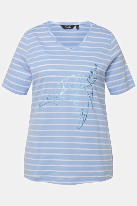 Striped Minimalist Animal Short Sleeve V-Neck Graphic Tee