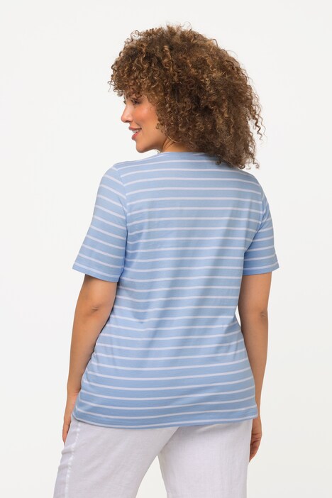 Striped Minimalist Animal Short Sleeve V-Neck Graphic Tee