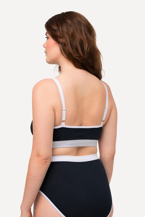 Brassière en coton bio, liserés contrastants, décolleté en V
