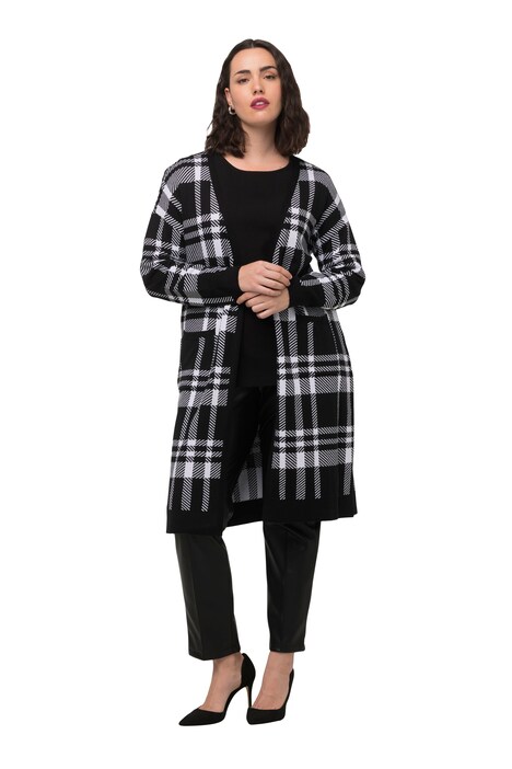 Rozepínací svetr, kostkovaný vzor, oversize, otevřený střih