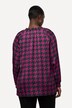 Satijnen blouse, pied-de-poule-patroon, boxy, ronde hals, lange mouw