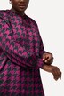 Satijnen blouse, pied-de-poule-patroon, boxy, ronde hals, lange mouw