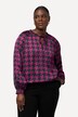 Satijnen blouse, pied-de-poule-patroon, boxy, ronde hals, lange mouw